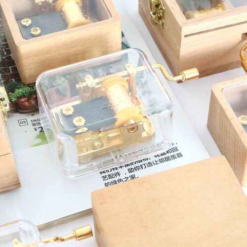 Golden Core Transparent Eight-Tone Music Box with Wooden Handle Student Gift Creative Gift Birthday Gift Wholesale