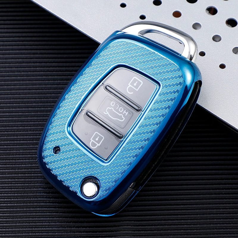 Чехол для ключа Beijing Hyundai Leading Key 20 New Rena, карбон-фибра, цвета: розовый, красный, серебристый, зелёный, синий