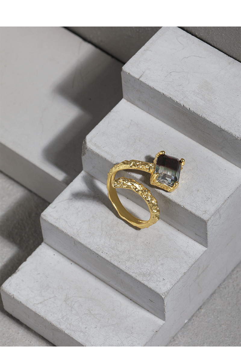 Korean version of ins niche design Wrong edge micro-inlaid synthetic tourmaline texture texture S925