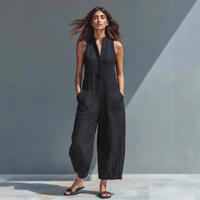 In Stock 2026 Amazon Temu Casual Women's Simple Buttoned Sleeveless Jumpsuit
