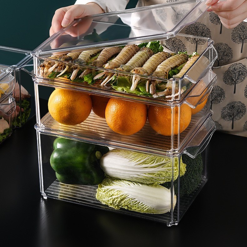 Nuevo transfronterizo PET caja de almacenamiento de refrigerador caja de almacenamiento de grado alimenticio transparente drenaje tapa de flip caja de huevos caja de bolinillos