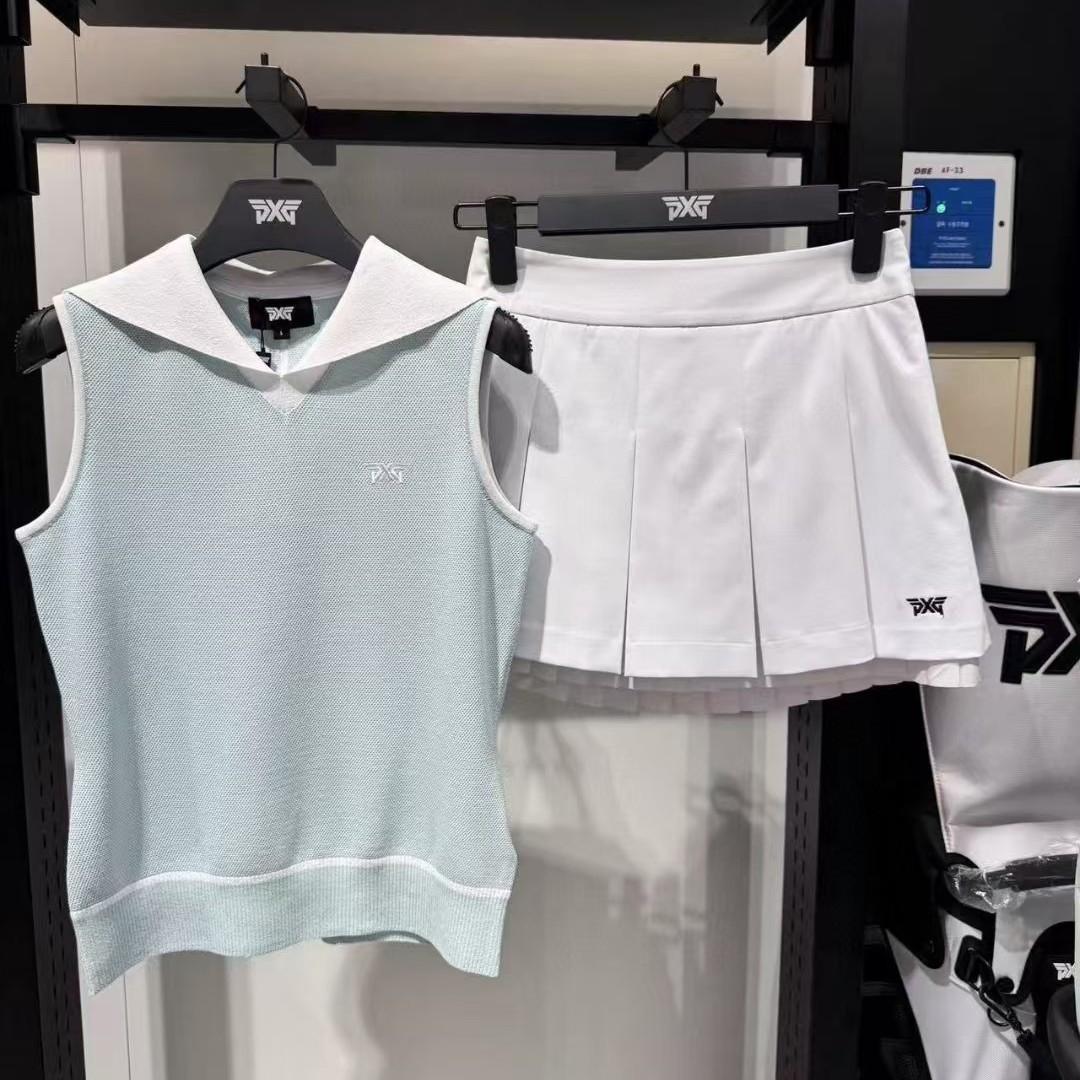 Spring and Summer Golf Women's Suit Sleeveless Knitted Top Sports Golf Anti-Exposure Pleated Asymmetrical Skirt