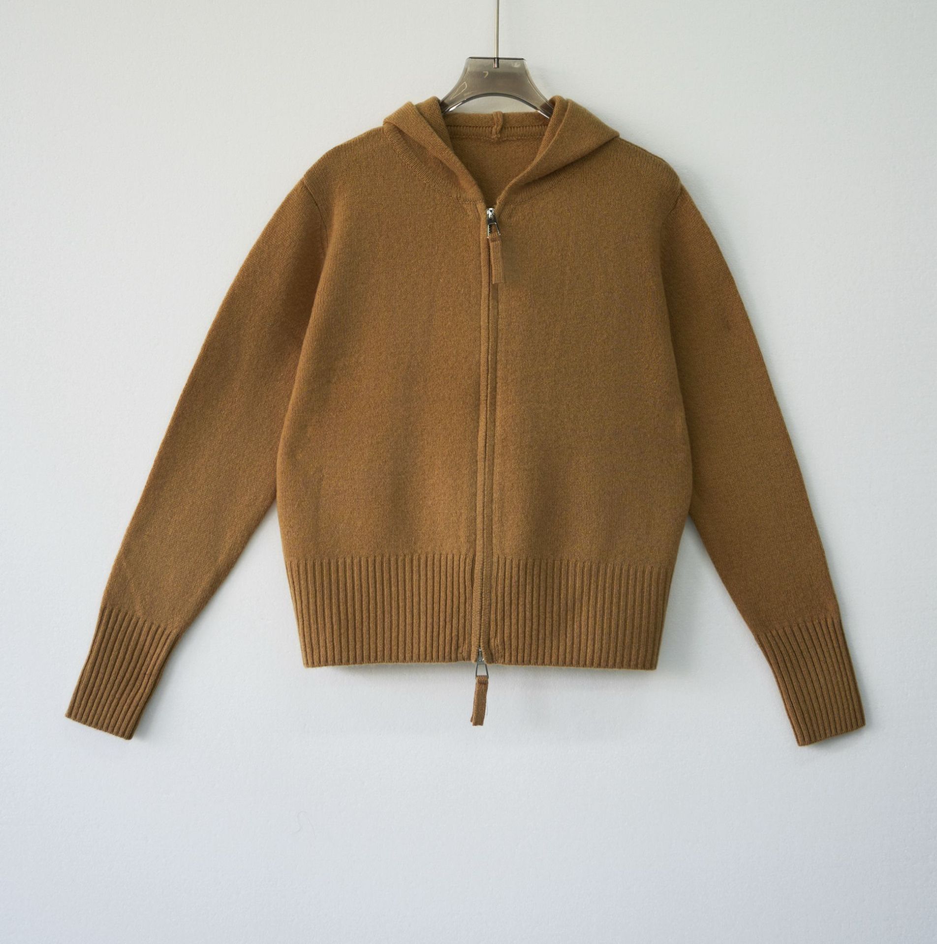 Cute demi-season design woolen cardigan with zipper with hood, western style, trend of season 4