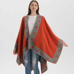 New Women's Slit Shawl 2023 Autumn/Winter Ethnic Style Faux Cashmere Thick Warm Mantle Scarf Outerwear Cross-border