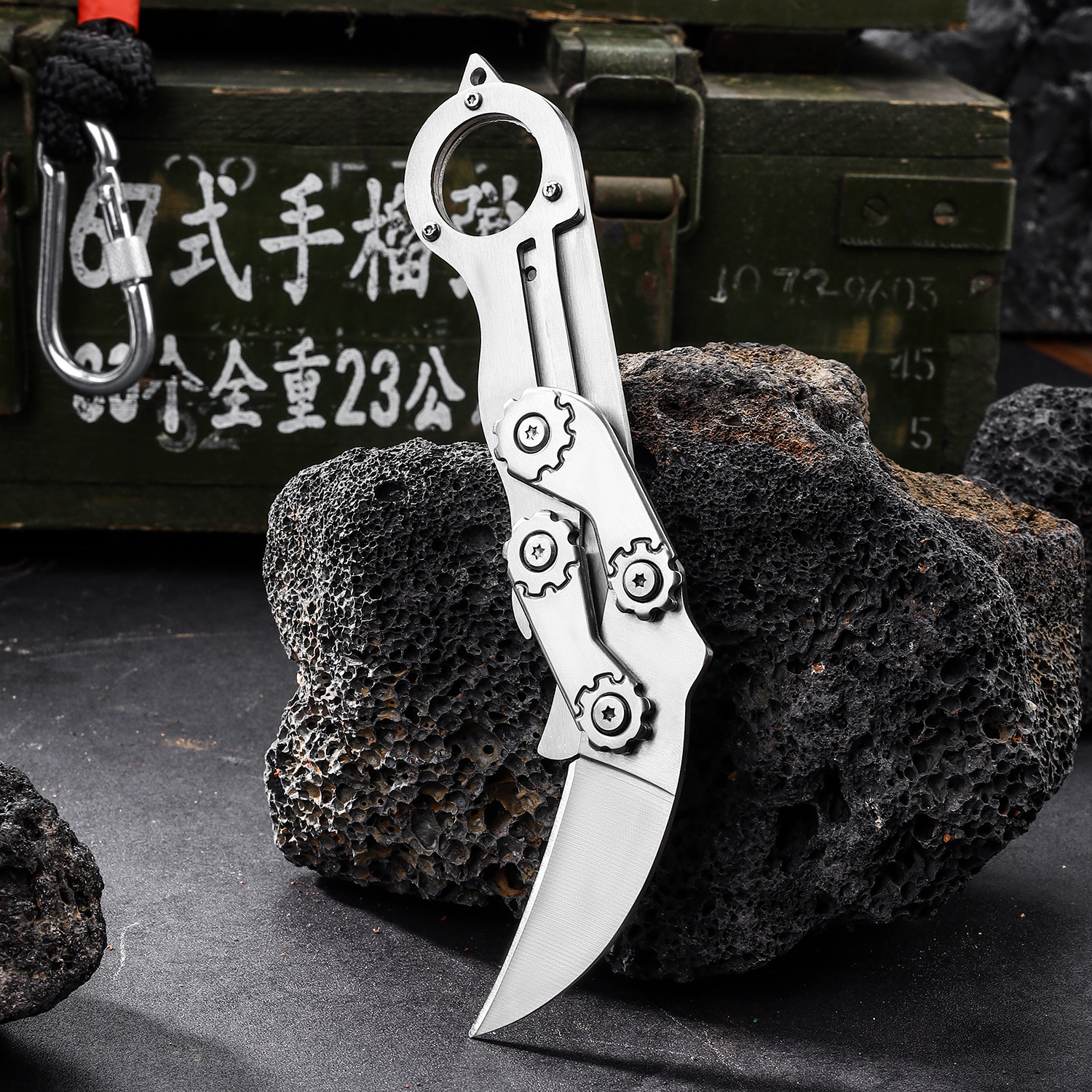 钢柄机械刀随身户外刀具野营求生高硬度折刀多功能折叠刀户外刀