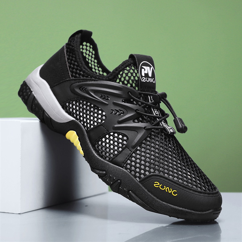 Zapatos de malla de verano para hombre, malla transpirable, zapatos finos para hombre, zapatos de senderismo de red única huecos, zapatos de moda deportiva de ocio de verano
