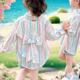 女童衬衫夏季新款条纹外搭薄款上衣百搭儿童居家长袖防晒服
