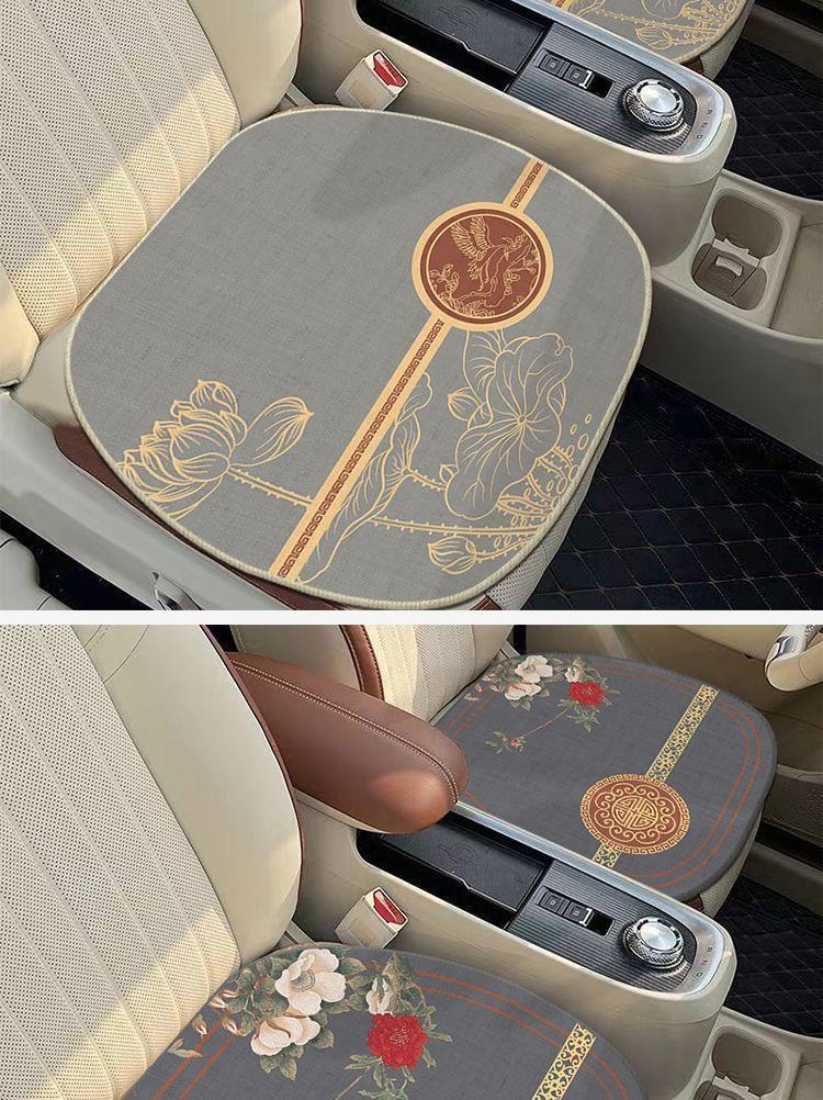 Chinese-Style Linen Car Seat Cushion, Suitable for All Seasons, New National Style Seat Cushion, Ventilated, Breathable, Dirt-Resistant, for the Driver's Seat