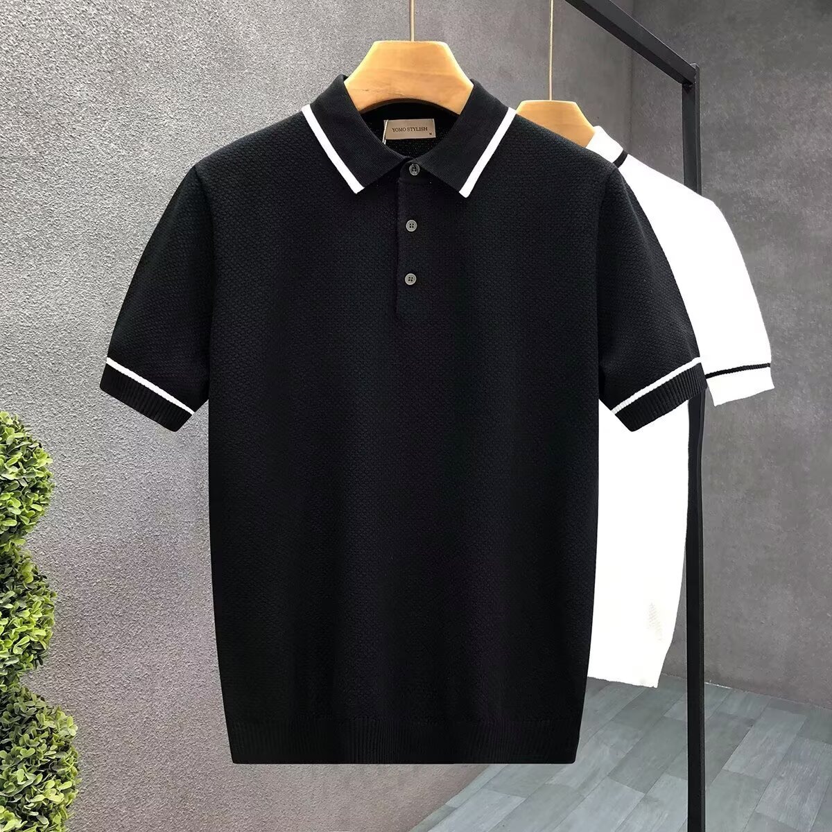 Men's Breathable Knit Polo Shirt With Contrast Collar, Casual Business Short Sleeve Top For Summer, Comfortable Loose Fit T-Shirt_viptrois.com