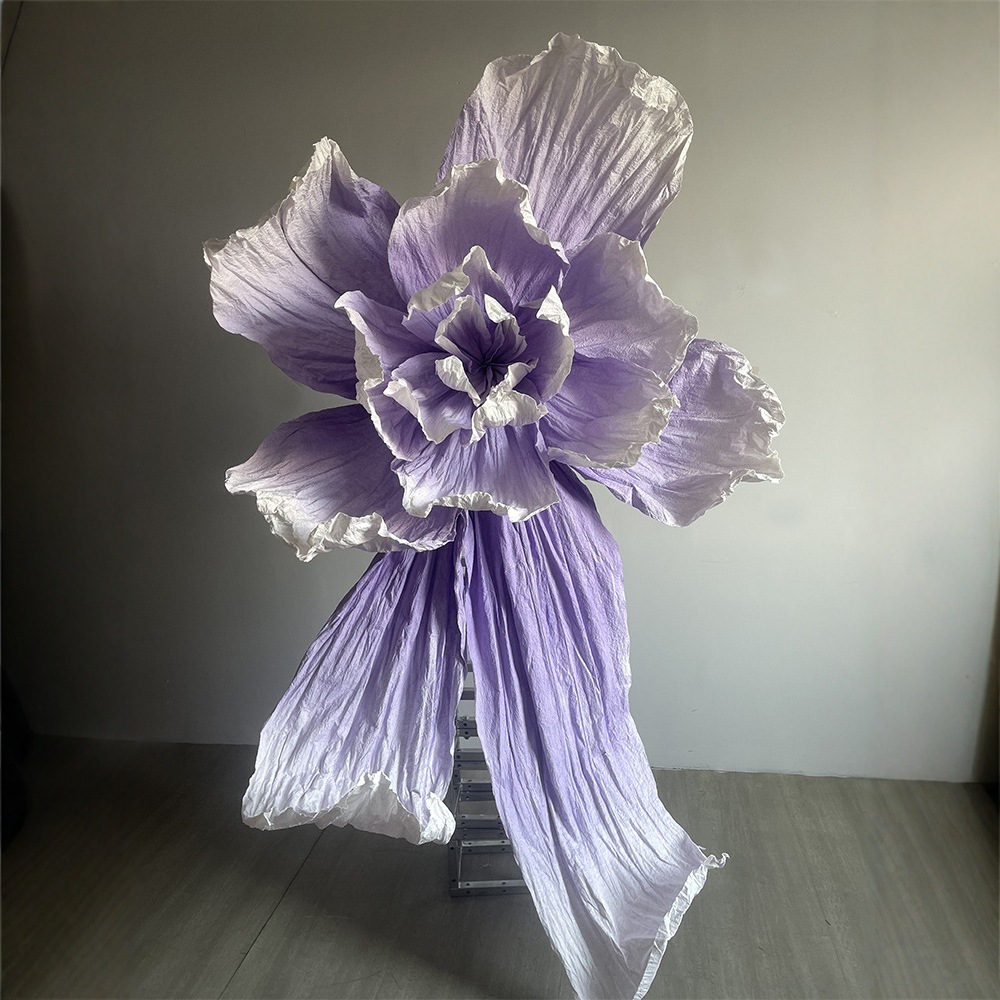Flor de papel de boda flor de papel gigante gran pliegue flor de plástico de boda escenario decoración de fondo diseño floral