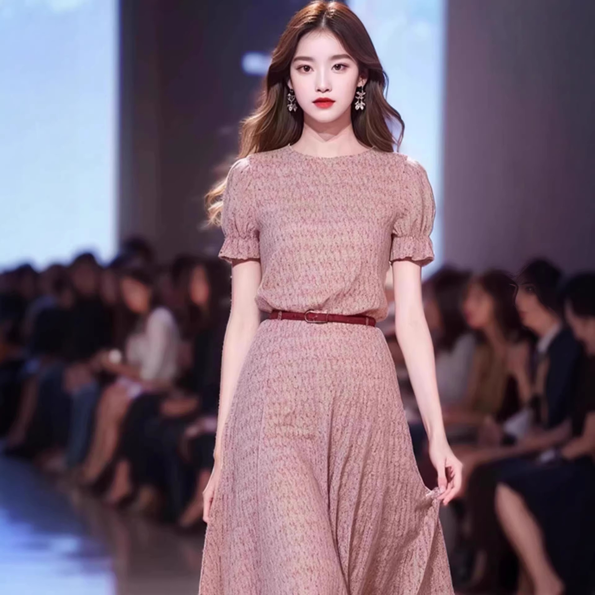 Đầm maxi nữ thắt eo họa tiết hoa vỡ kiểu Pháp — Hoa vỡ chi tiết 1
