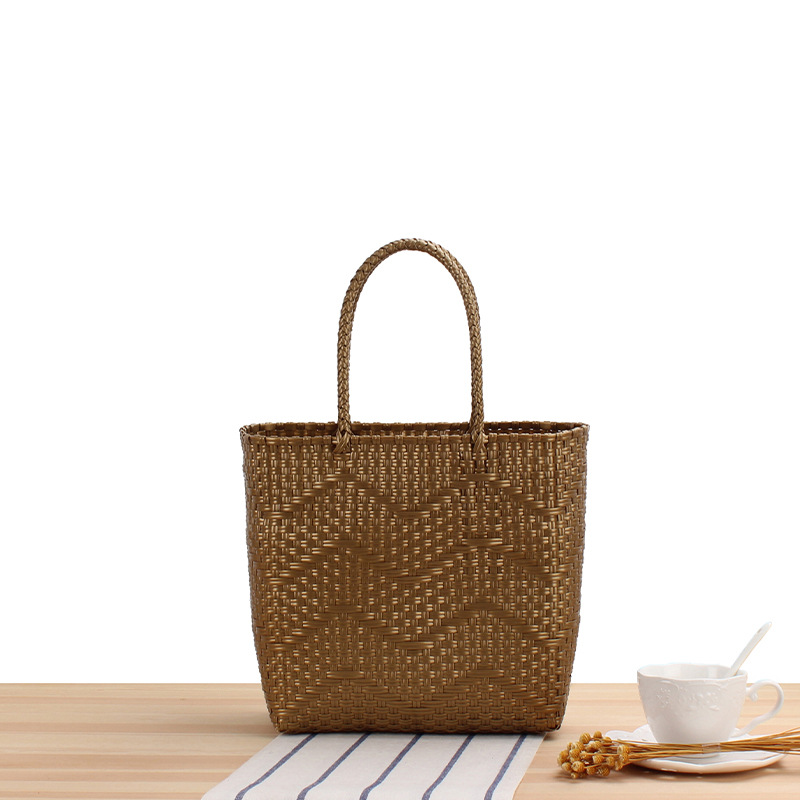 Solid color woven capacious one-shoulder bag for mother and baby
