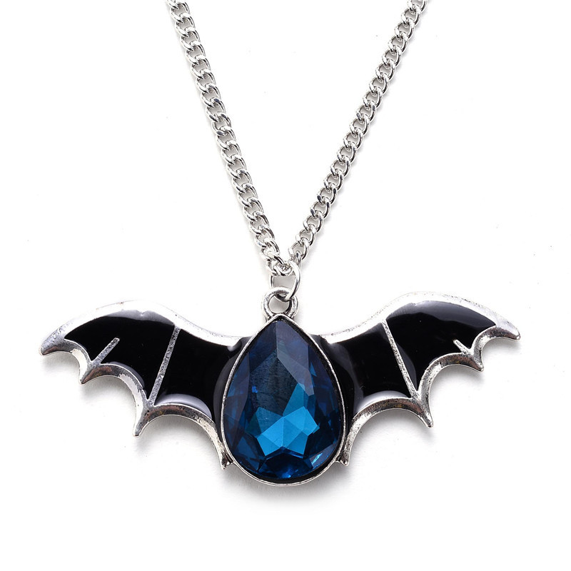 20g Weight Rhinestones Inlay Material Pendant Necklace Classification Alloy Chain Material Gothic Bat Alloy Inlay Rhinestones Halloween Men'S Pendant Necklace