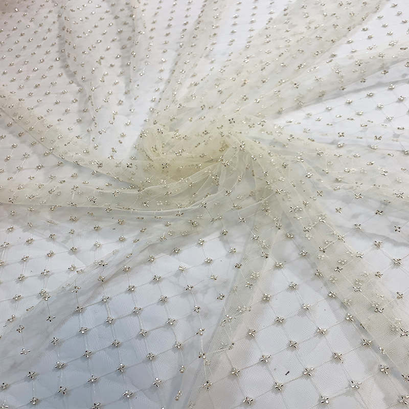 Proveedor de stock bonito tubo de cuentas bordado vestido de tela de malla tulle cuentas bordadas tela de vestido de noche