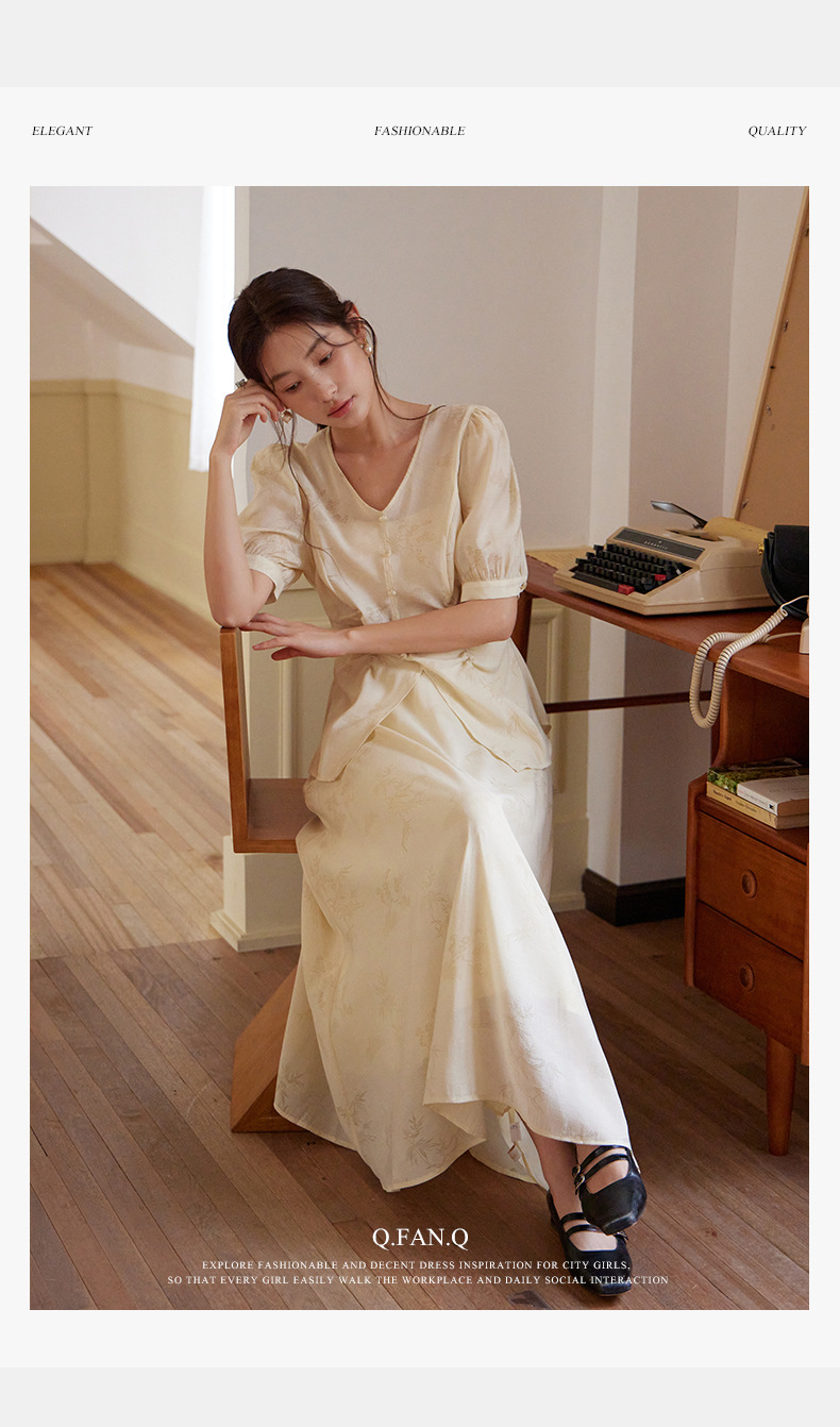 起范 2024夏季新款新中式印花上衣+中长款半身裙两件套套装82353 pic 1