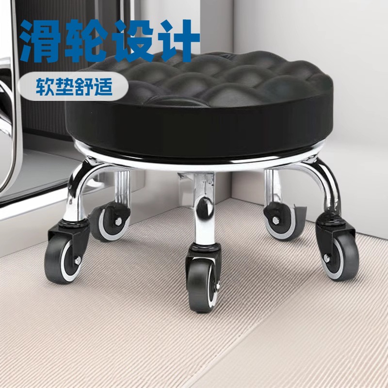 Swivel Small Stool for Home Use, Low Stool with Wheels, Chair for Children Learning to Walk, Low Stool for Manicure and Sewing, Small Bench, Round Stool