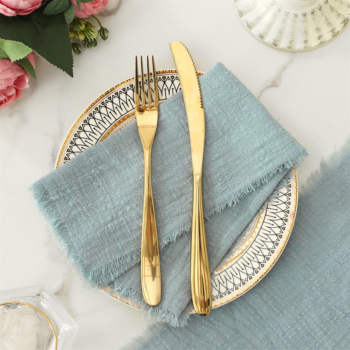 Servilleta de tela Amazon, tela arrugada, tela con borde crudo, arte occidental, decoración de mesa de comedor, mantel individual, servilleta de tela con borlas de algodón y bambú