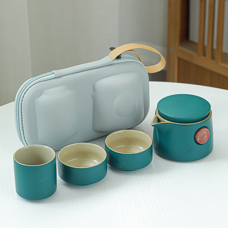 ceramics travel tea set Cups Kungfu Online outdoors Portable vehicle tea set Pottery Lu Po gift LOGO customized