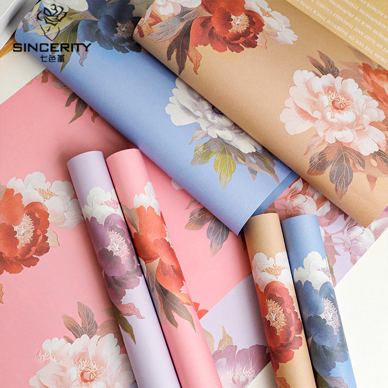 Siete colores, color nacional, peonía, pintura al óleo, paquete de estilo, ramo de papel, regalo, floristería, material de embalaje, embalaje de flores