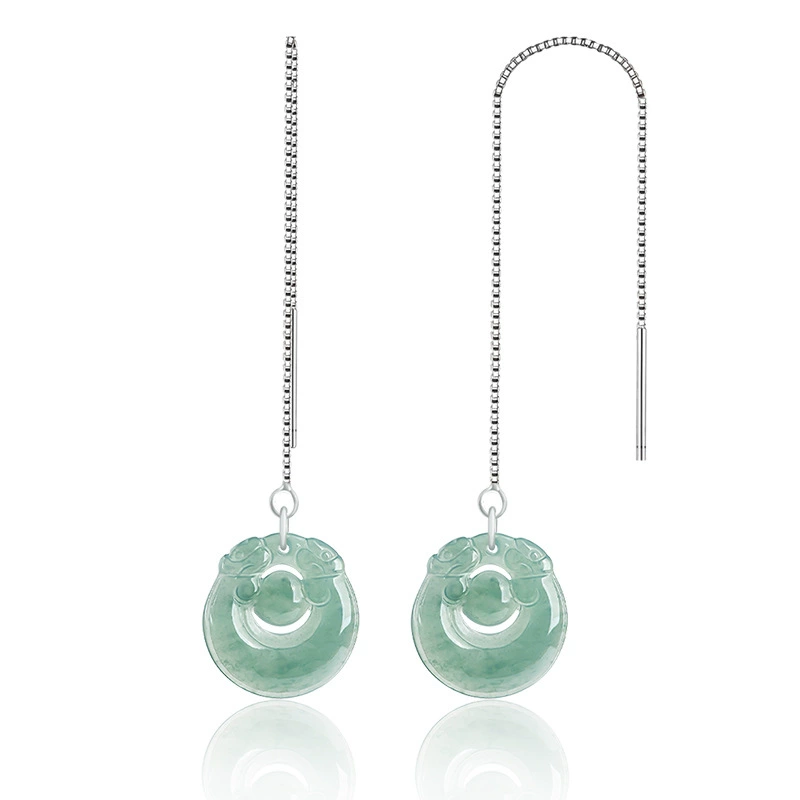 Натуральный жадеит синяя вода Двойные драконы ухо S925 женские высококачественные серьги