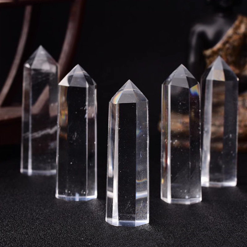 天然紫水晶黒曜石単双尖水晶柱六角柱原石磨き置物ホームリビングオフィス