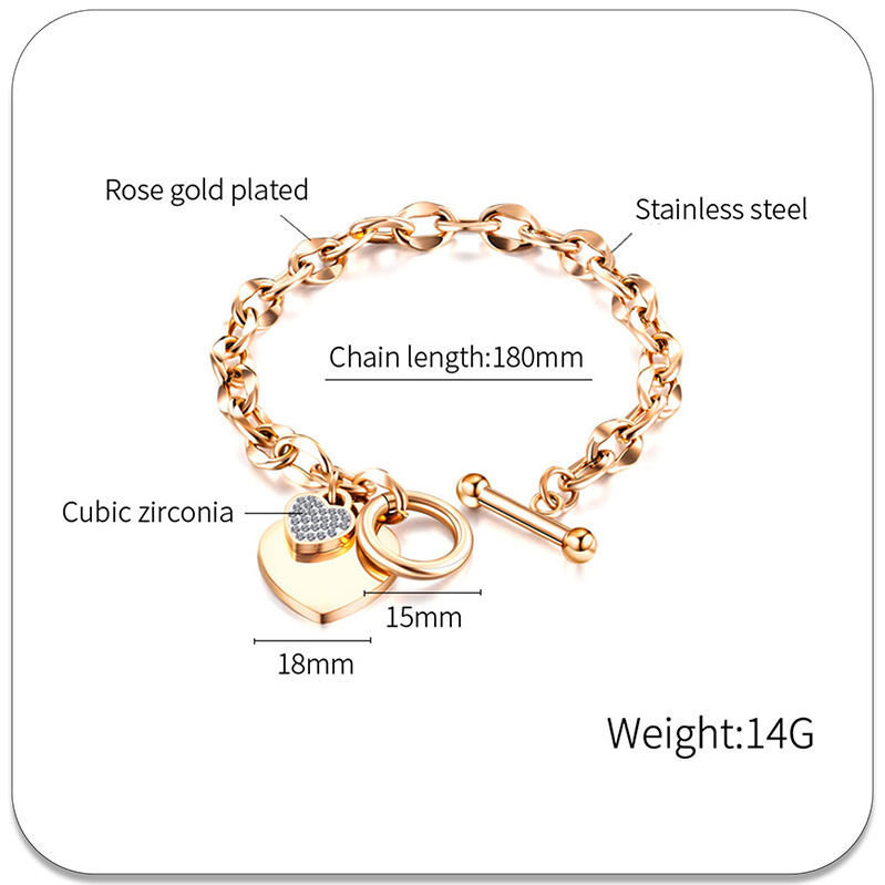 18g Weight Artificial Diamond Inlay Material Bracelets Classification 1 Piece Quantity Holiday, Daily Occasion Titanium Steel Material Heart Shape Pattern Women's Gender Asymmetrical, Inlay Design Simple Style Style Simple Style Heart Shape Titanium Steel Asymmetrical Inlay Artificial Diamond Bracelets 无