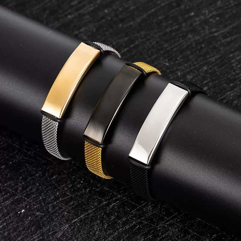 跨境外贸男士商务不锈钢手链情侣diy礼物刻字bracelets个性手环