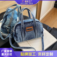 跨境牛仔做旧欧美休闲手提包2026春季新款港风流行潮单肩斜挎女包