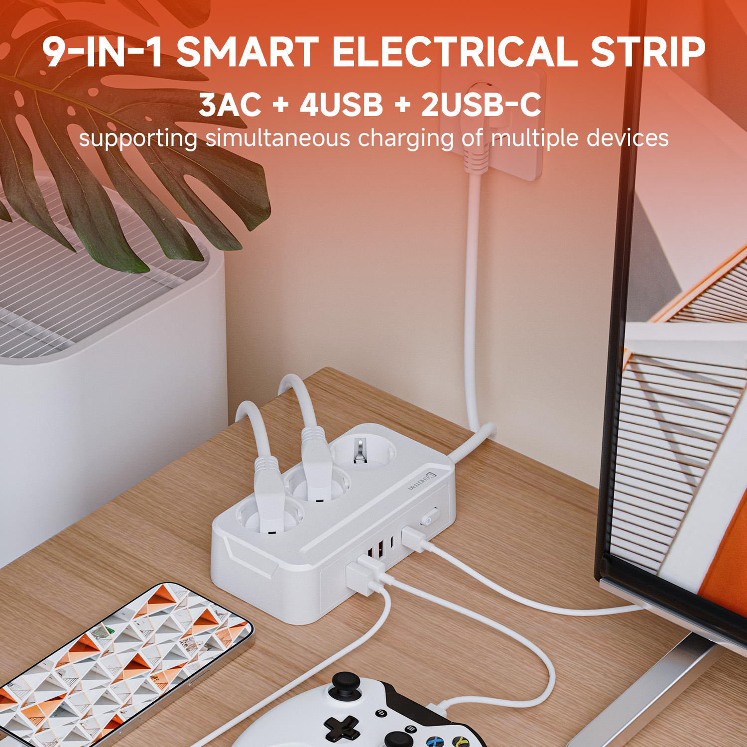 Enchufe transfronterizo negro / blanco de 1.8m de material de PC con USB