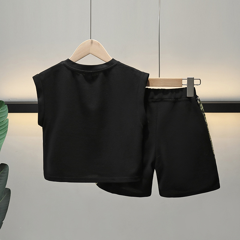 5434 traje de chaleco de verano para niños 2025 nuevo traje de dos piezas sin mangas guapo para niños hermoso ropa de bebé de moda