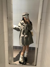 2025秋冬新款复古时尚气质翻领双排扣中长款长袖毛呢外套大衣女潮