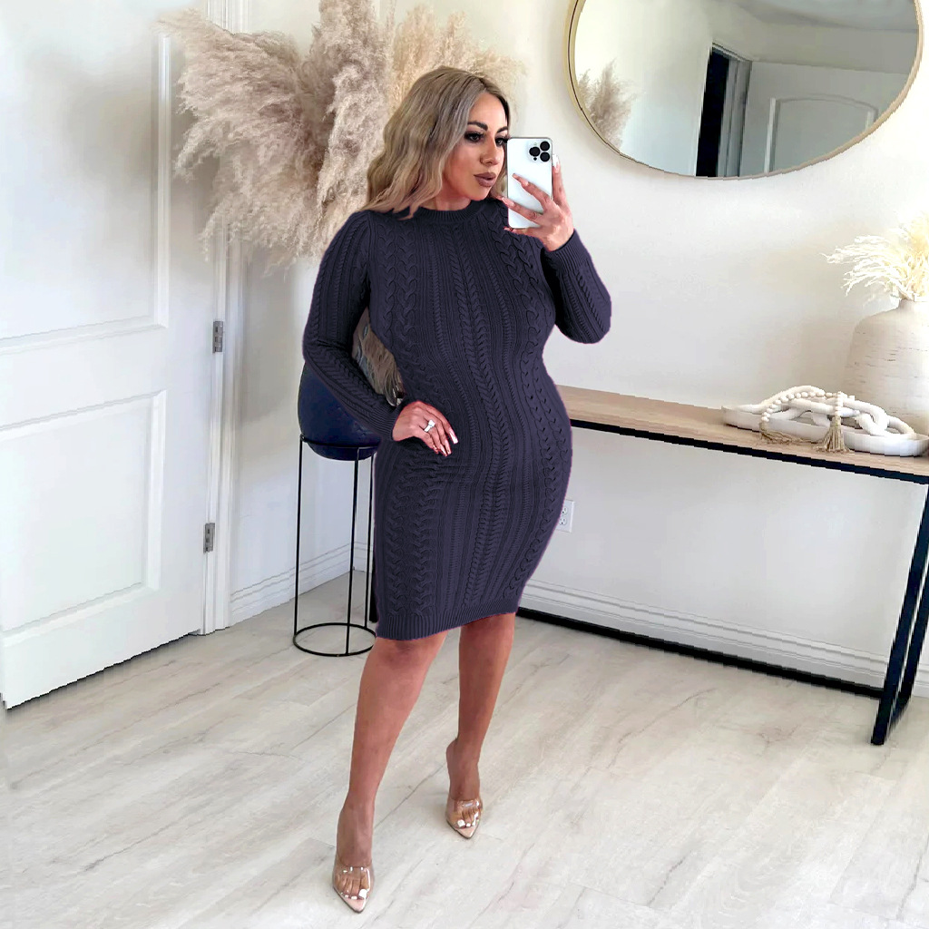 Robe pull femme couleur unie sexy mode robe en maille_voghion.com