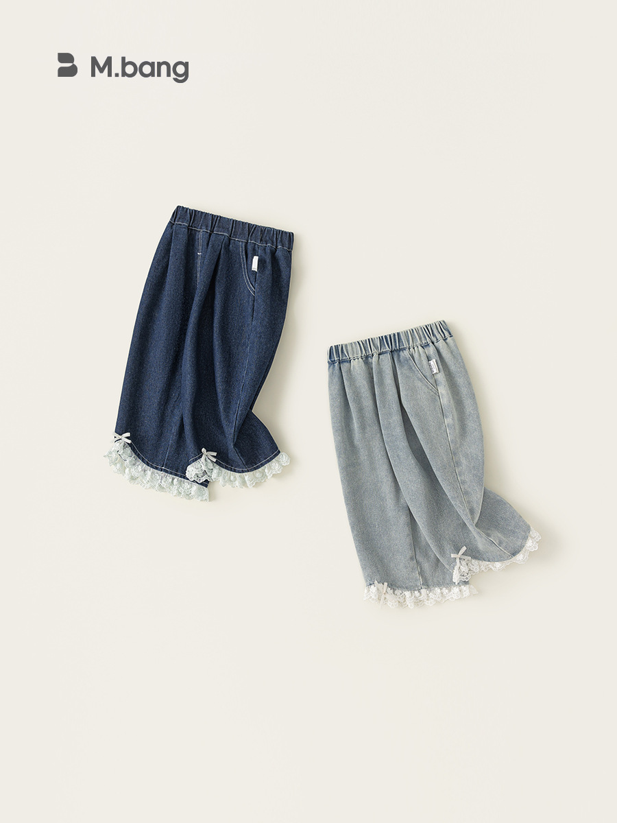 Youbao ropa para niños pantalones para niñas pantalones vaqueros de encaje con lazo para mujeres coreanas pantalones sueltos de todo fósforo para niñas de primavera image 4
