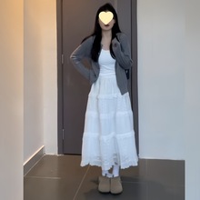 法式小香风白色半身裙女2024春装新款别致好看高腰显瘦长款蛋糕裙