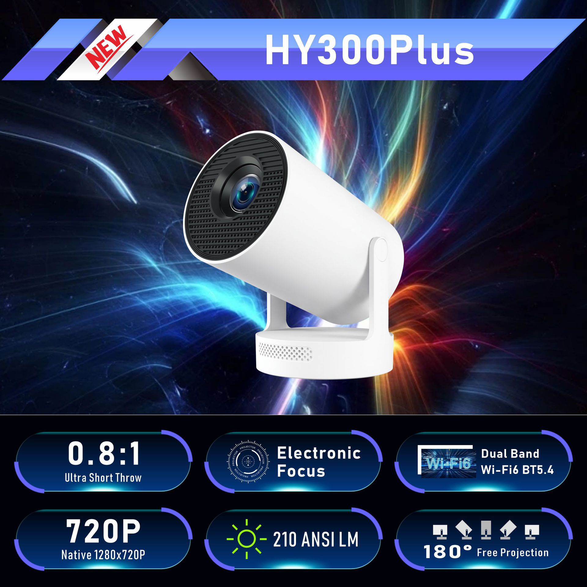 Cross-Border New Product Hy300Plus Electric Focus Short Throw 4K Projector Home Bedroom Wall Projection High-Definition Projector