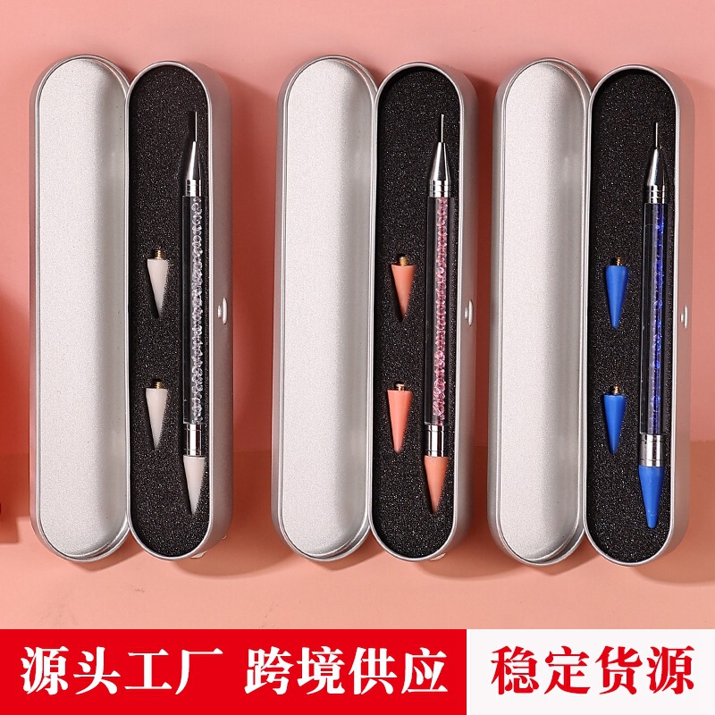 Source Factory Nail Art Point Drill Tool Iron Box Set Double Point Drill Crayon Sticky Drill Wax Head Sticker Drill
