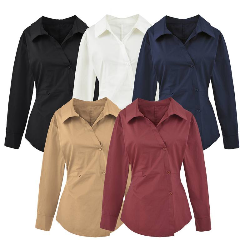 Basic white, asymmetrical, pleated shirt for women, suitable for spring and autumn, loose-fitting, casual, long-sleeved, and stylish Basic white, asymmetrical, pleated shirt for women, suitable for spring and autumn, loose-fitting, casual, long-sleeved, and stylish