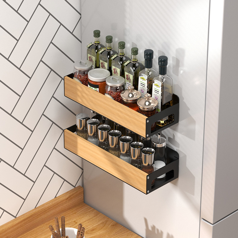 Kitchen Magnetic Seasoning Jar Storage Rack Household Punch-Free Refrigerator Side Hanging Rack Wall-Mounted Seasoning Supplies Storage Rack