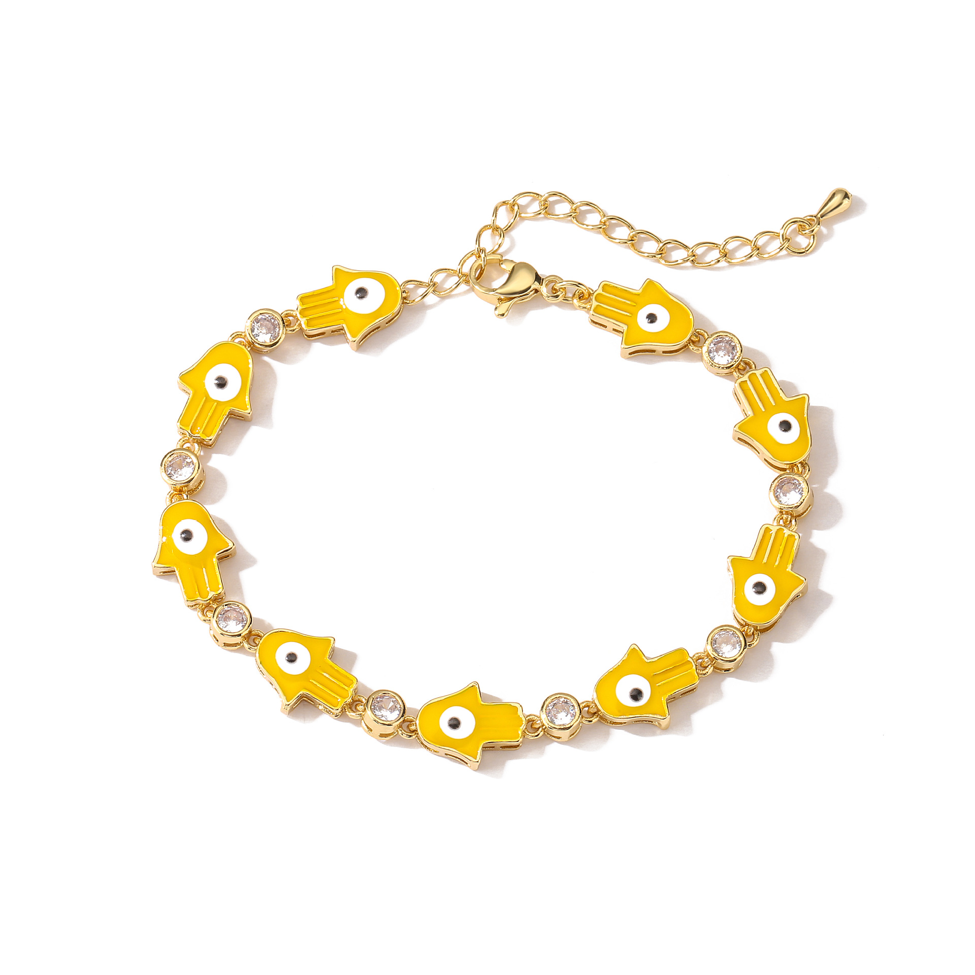 Fashion Geometric Devilu0027S Eye Hand Of Fatima Copper Bracelets Zircon Copper Bracelets