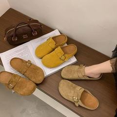 高級感包頭半スリッパの女性モデル2025新型レトロなベーケン靴のフラットスリッパのファッション