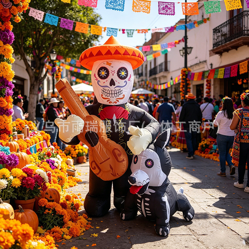 Amazon esqueleto fantasma toca guitarra perro Halloween modelo de aire luminoso interior al aire libre modelo inflable fábrica directa