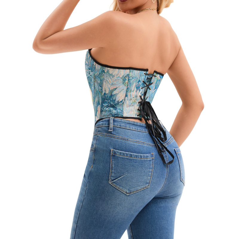 Nuevo retro multicolor hueso de pescado sin cinturón de hombro plástico abdomen cintura se puede usar fuera de la camisa