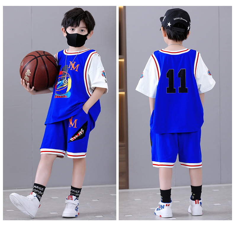 Nowy dwuczęściowy komplet koszulek z krótkim rękawem dla chłopców, od średnich i dużych rozmiarów, do gry w koszykówkę_voghion.com