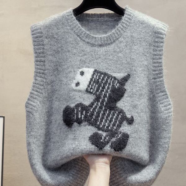 Spring and Autumn New Round Neck Knitted Vest for Women, Loose Outer Vest, Layered Outer Sweater, Waistcoat, Trendy and Versatile Spring and Autumn New Round Neck Knitted Vest for Women, Loose Outer Vest, Layered Outer Sweater, Waistcoat, Trendy and Versatile