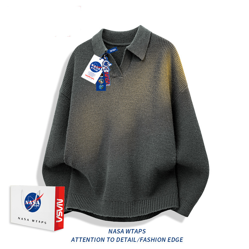 NASA ABOUT美式潮牌休闲运动套装男秋季新款宽松针织衫复古潮毛衣|undefined