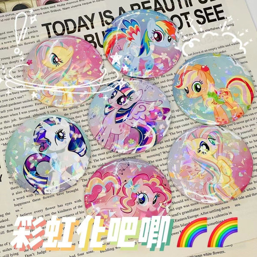Custom Tin Badge: My Little Pony Pinkie Pie Gacha Item, Double-Shimmering Reflective, Self-Printed 2D Lapel Pin