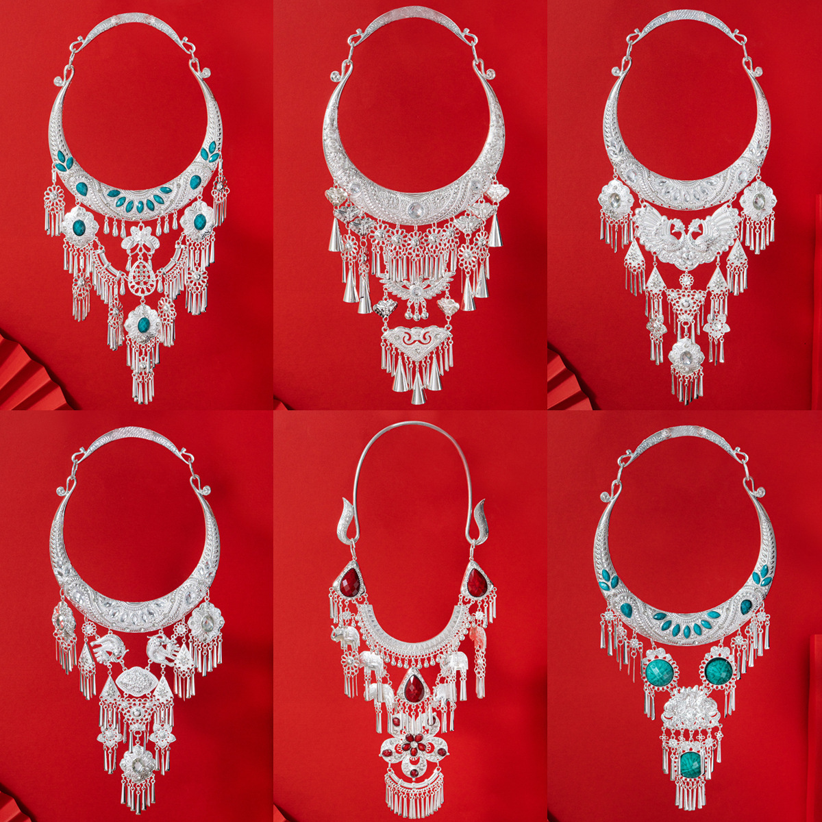 少数民族风苗银项圈苗族特色长款流苏银饰项链侗族舞蹈演出配饰女