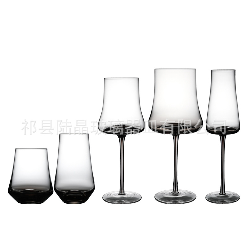 Hecho a mano creativo cóncavo Fondo interior vidrio de seda gris ahumado cristal rojo vino vidrio luz estilo de lujo soplado copa vino conjunto