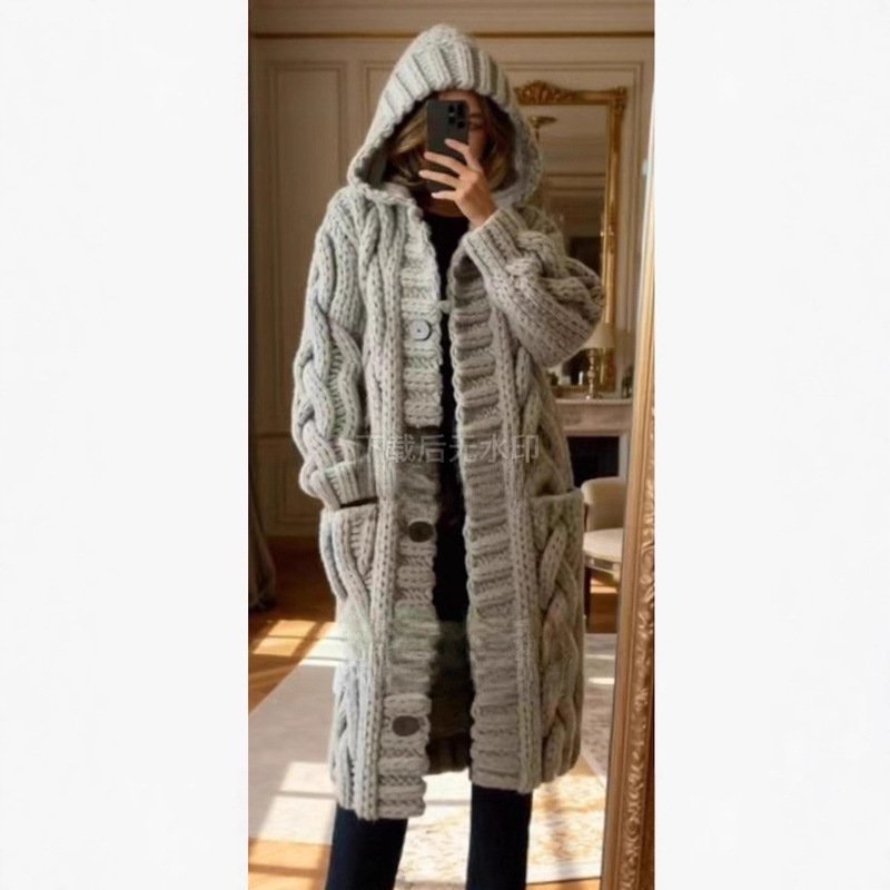 2026 European and American Fashion New Hooded Pocket Cardigan Plus-Size Sweater Coat Amazon Cross-Border Women's Knitwear 2026 European and American Fashion New Hooded Pocket Cardigan Plus-Size Sweater Coat Amazon Cross-Border Women's Knitwear