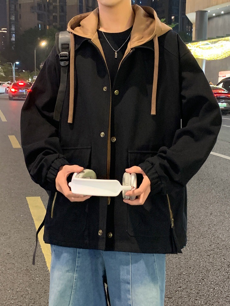 가을 2024 새로운 가짜 투피스 재킷 (씻은 고양이의 눈 직물) 미국 작업 복고풍 재킷 코트 폭